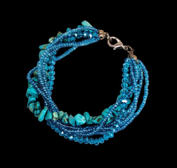 TURQUOISE MULTI STRAND BRACELET WITH STONE, GLASS, AND SEED BEADS - Image 9