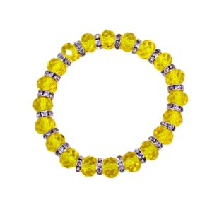 YELLOW GLASS BEAD BRACELET WITH CLEAR CRYSTALS