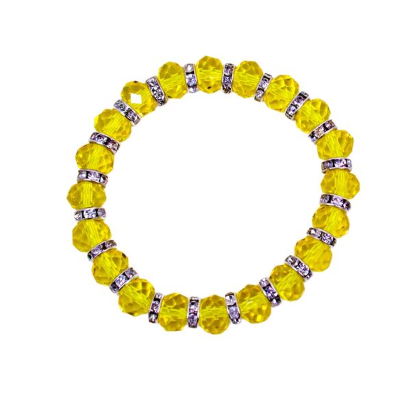 YELLOW GLASS BEAD BRACELET WITH CLEAR CRYSTALS