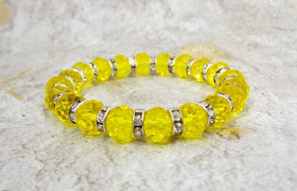 YELLOW GLASS BEAD BRACELET WITH CLEAR CRYSTALS - Image 6