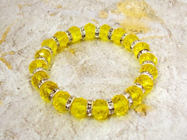 YELLOW GLASS BEAD BRACELET WITH CLEAR CRYSTALS - Image 7