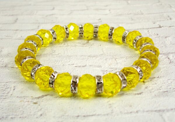 YELLOW GLASS BEAD BRACELET WITH CLEAR CRYSTALS - Image 2