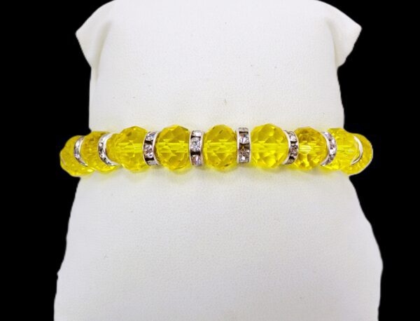 YELLOW GLASS BEAD BRACELET WITH CLEAR CRYSTALS - Image 4
