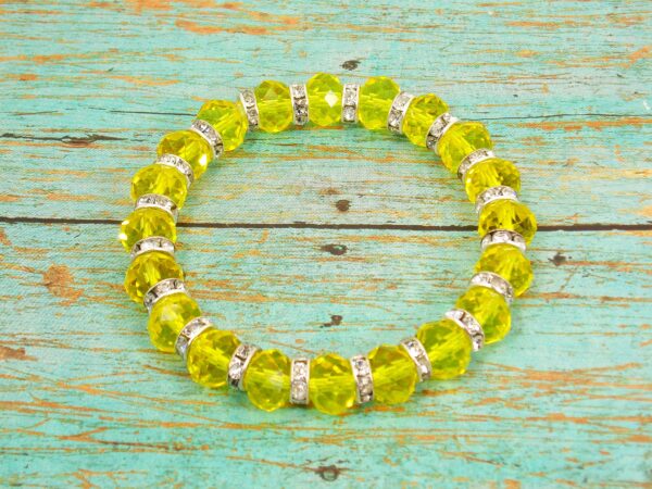 YELLOW GLASS BEAD BRACELET WITH CLEAR CRYSTALS - Image 8