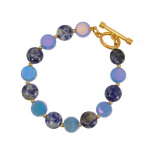 BLUE SODALITE STONE AND GLASS BEAD BRACELET