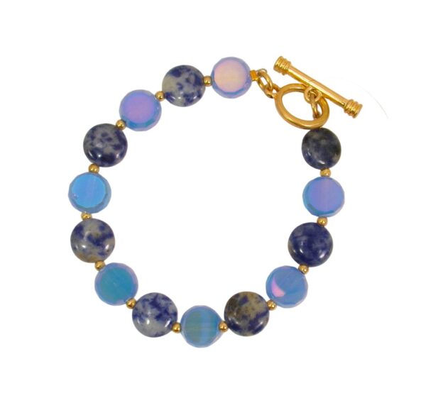 BLUE SODALITE STONE AND GLASS BEAD BRACELET