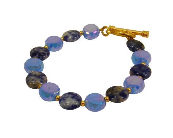 BLUE SODALITE STONE AND GLASS BEAD BRACELET - Image 2