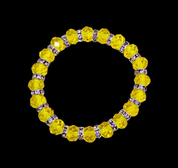 YELLOW GLASS BEAD BRACELET WITH CLEAR CRYSTALS - Image 5