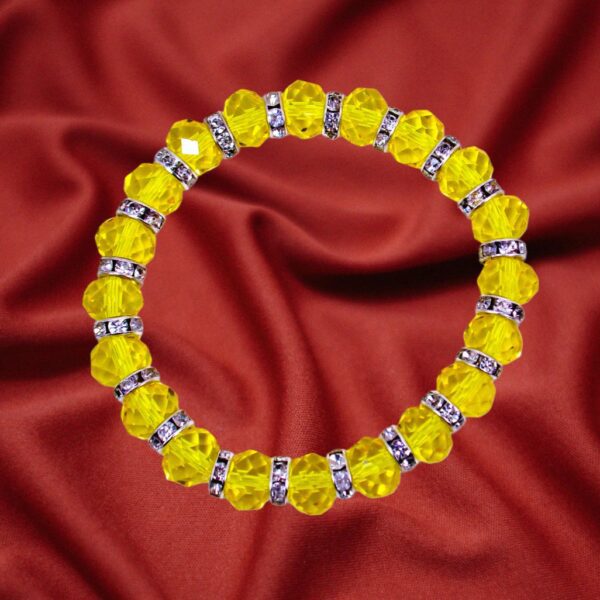 YELLOW GLASS BEAD BRACELET WITH CLEAR CRYSTALS - Image 9