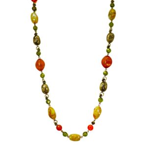 MULTI COLOR BEAD NECKLACE IN BEIGE, GREEN, AND ORANGE