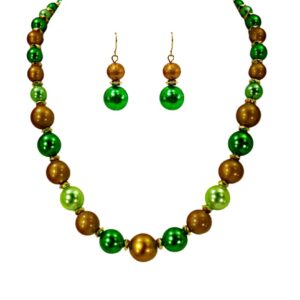 GREEN AND GOLD BEAD NECKLACE AND EARRING SET
