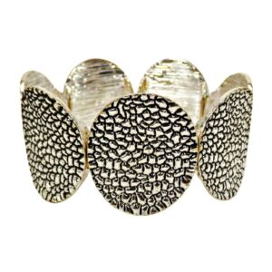 SILVER TEXTURED METAL DISK STRETCH BRACELET