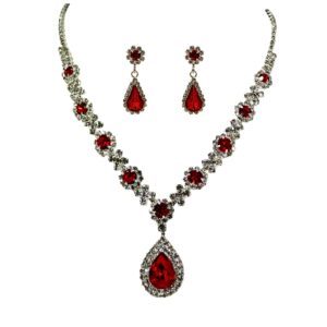 RED CRYSTAL NECKLACE AND EARRING SET