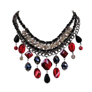 RED AND BLACK GLASS BEAD STATEMENT NECKLACE