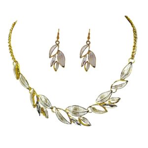 GOLD AND SILVER CRYSTAL LEAF NECKLACE SET