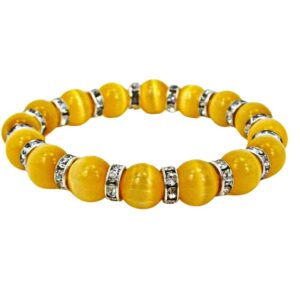 YELLOW CAT EYE STONE AND CRYSTAL BRACELET