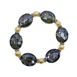 Blue Glass and White Pearl Bead Bracelet