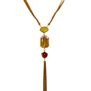 Gold Tassel Necklace with Glass Beads