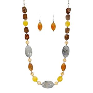 Multi Color Bead Necklace and Earring Set in Brown and Beige Tones
