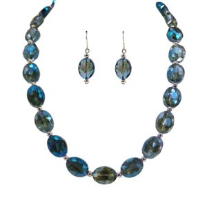 Blue Glass Bead Necklace and Earring Set