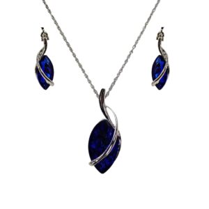 BLUE MARQUISE CRYSTAL PENDANT AND EARRING SET