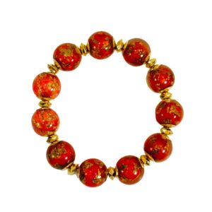 Red and Gold Leaf Beaded Bracelet
