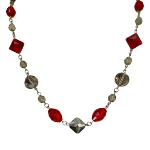 Red and Gray Glass Beaded Necklace