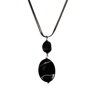 Black Banded Stone Statement Pendant Necklace