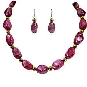 Purple and Gold Beaded Necklace and Earring Set
