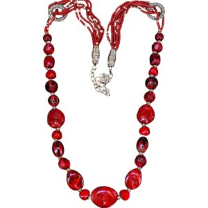 Long Red Boho Statement Necklace