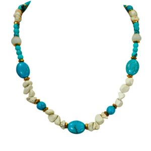 Turquoise & White Stone Coastal Beaded Necklace