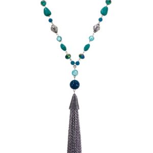 Turquoise Beaded Tassel Necklace