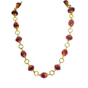 Purple Gold Leaf Beaded Necklace