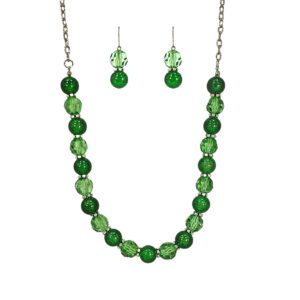Green Beaded Necklace & Earring Set