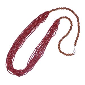 Red Seed Bead and Wood Necklace