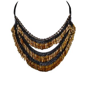 Black Gold Fringe Statement Necklace with Rhinestones