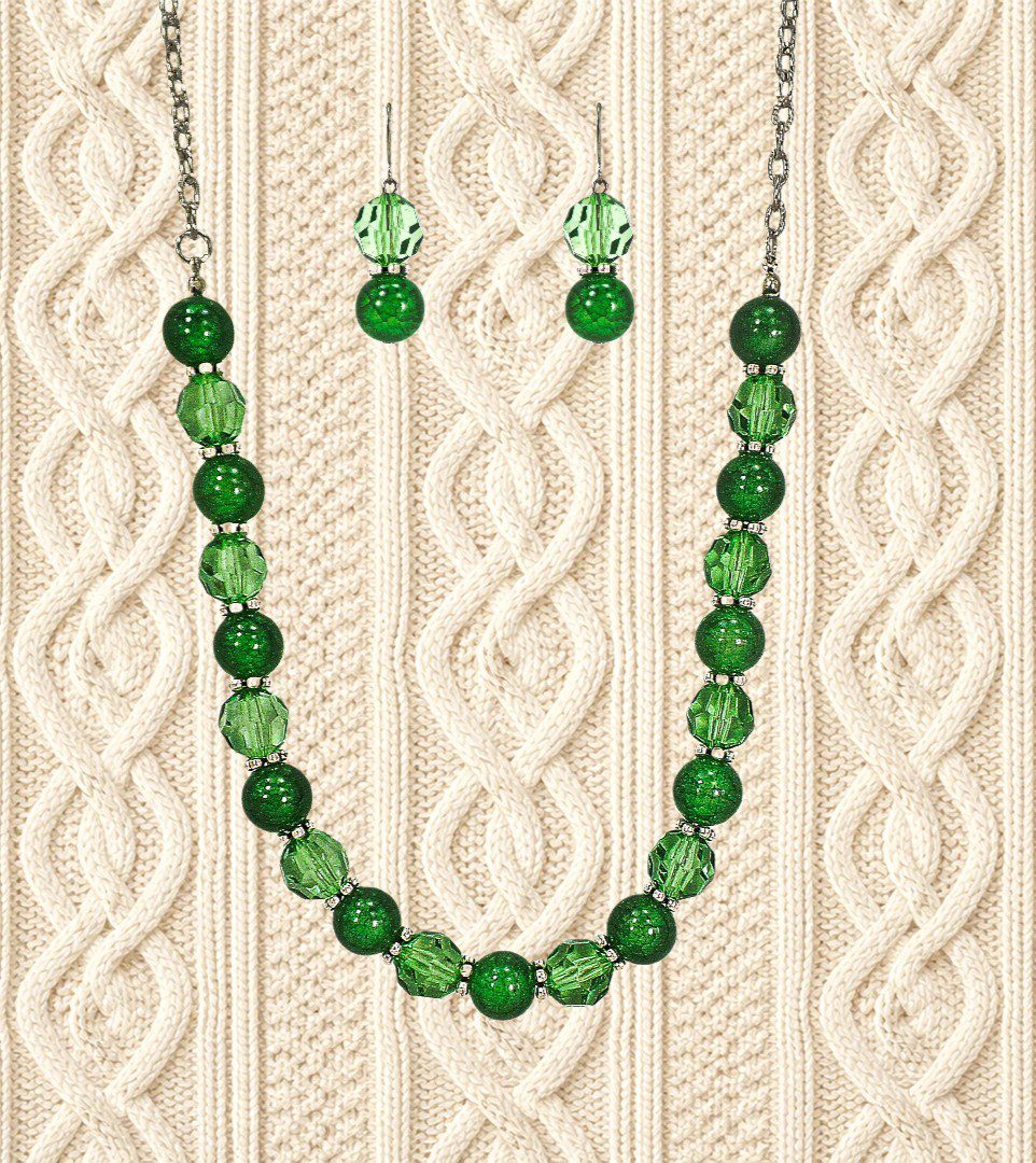 Green Beaded Necklace & Earring Set - Image 5