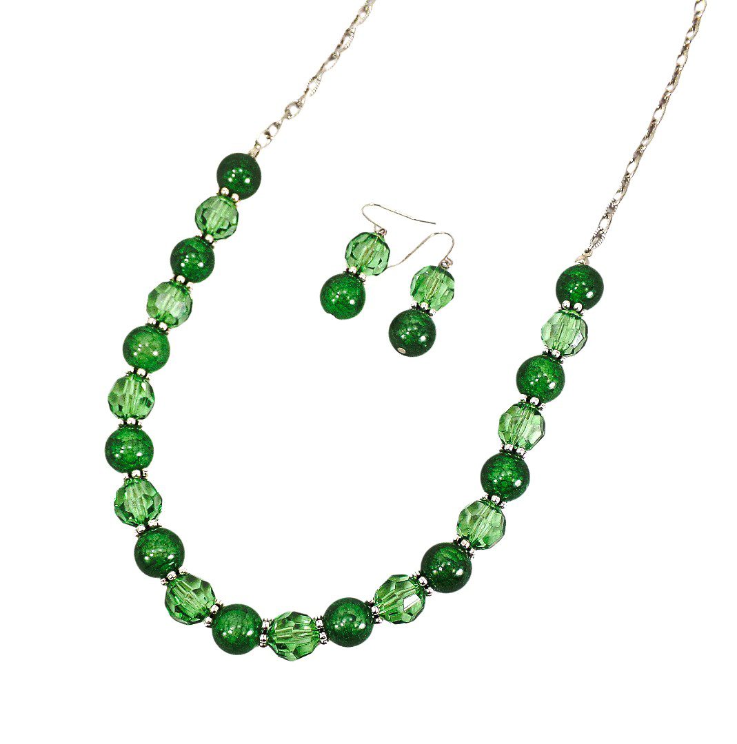 Green Beaded Necklace & Earring Set - Image 2