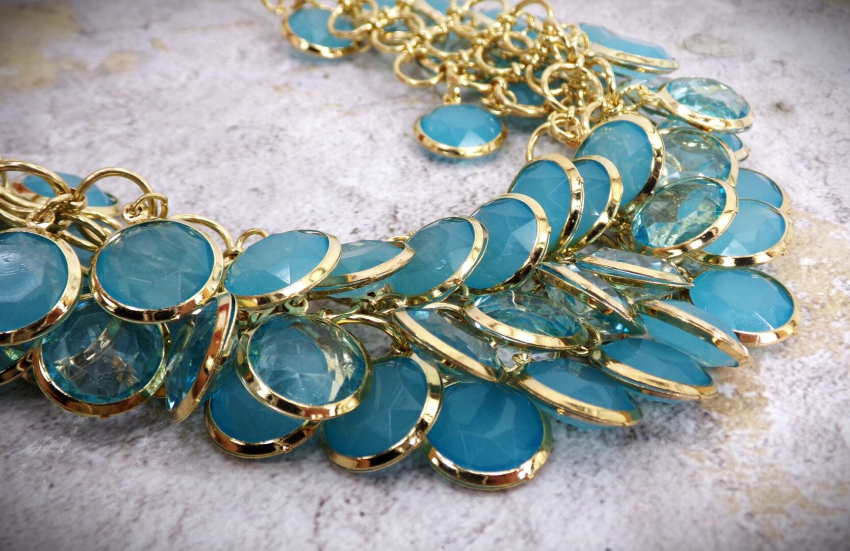 Turquoise Aqua Blue Fringe Statement Necklace - Image 5