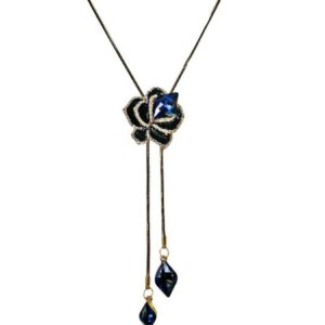 Blue Crystal Floral Lariat Necklace