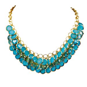 Turquoise Aqua Blue Fringe Statement Necklace