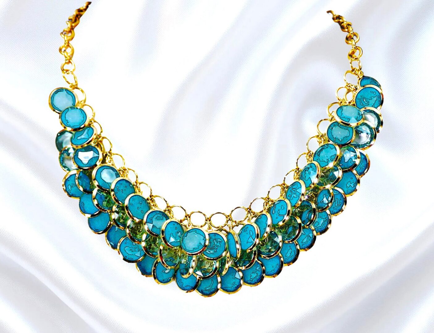 Turquoise Aqua Blue Fringe Statement Necklace - Image 6