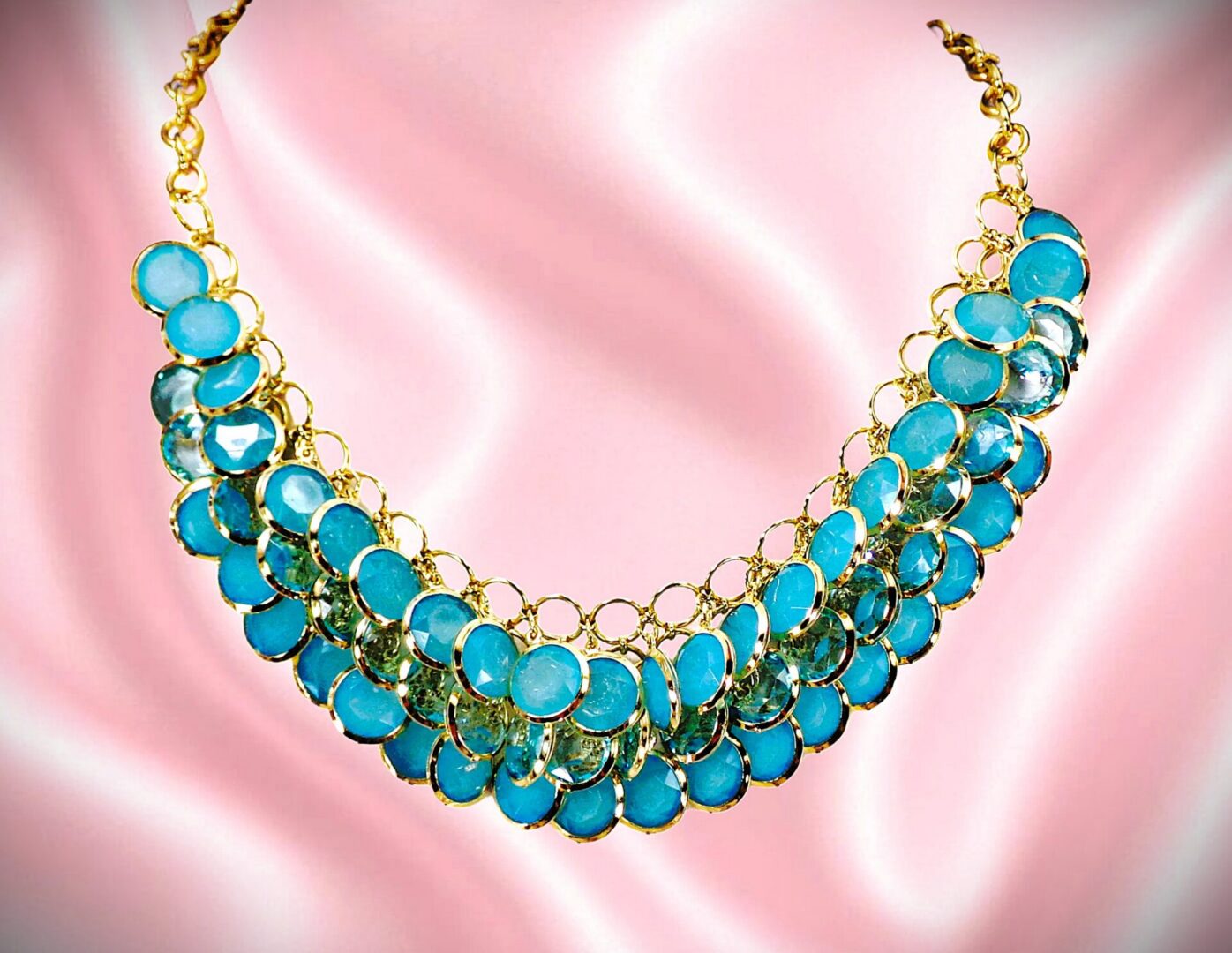Turquoise Aqua Blue Fringe Statement Necklace - Image 2