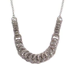 Silver Textured Link Statement Necklace