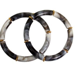 Black & Gray Marble Inspired Stretch Bracelet Set – 2 Piece