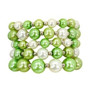 Green & White Pearl 5-Piece Stretch Bracelet Set